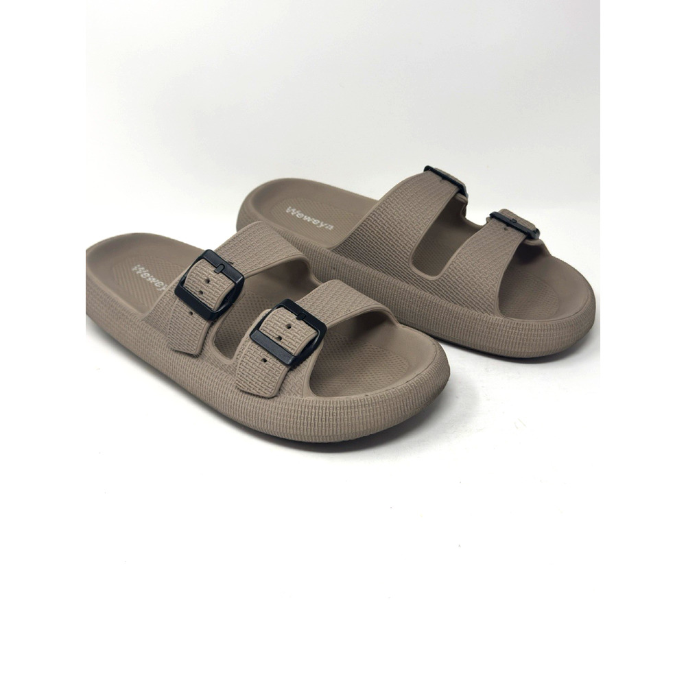 Weweya Sandal Slides Womens Size 11 Khaki Adjustable Double Buckle EVA